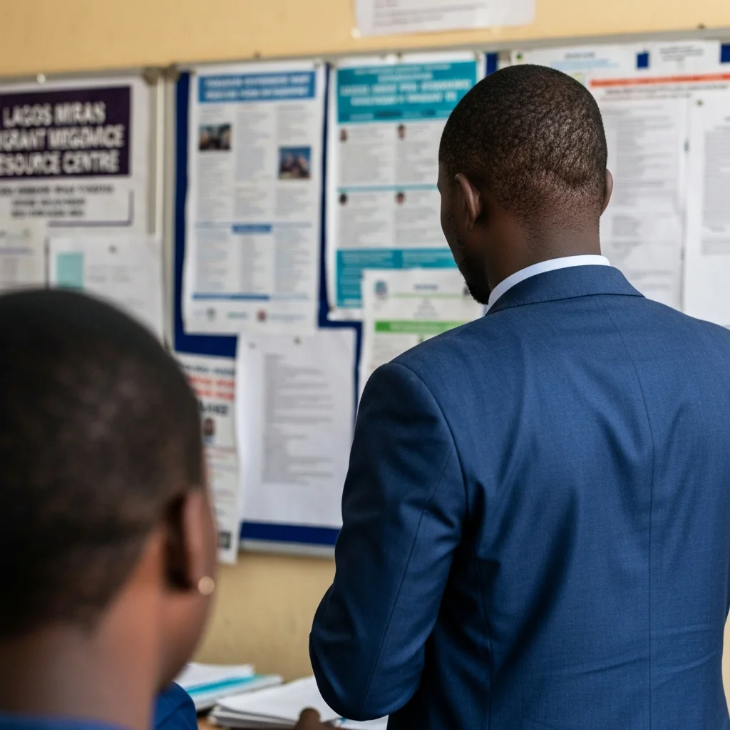 Man looks at overseas job postings.