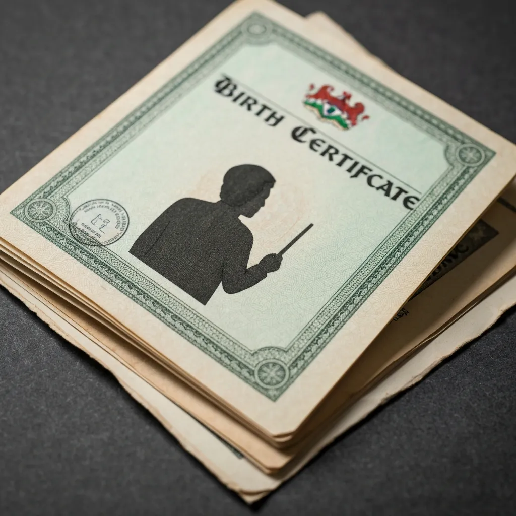 Nigerian birth certificate booklet, partially opened.