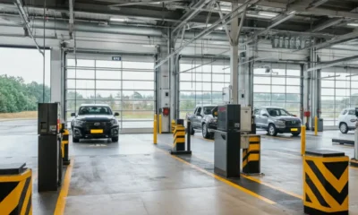 Multiple vehicles in inspection lanes at a registration center