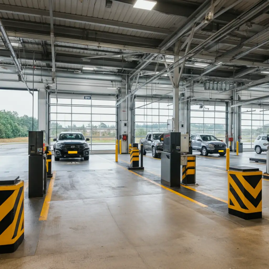 Multiple vehicles in inspection lanes at a registration center