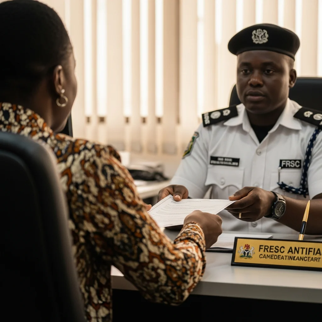 Person at FRSC office submits documents.