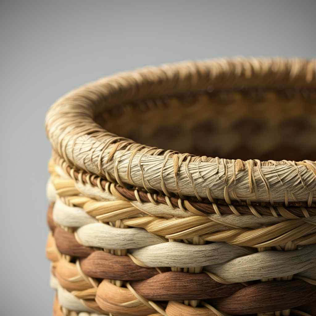 Woven basket with brown and beige patterns