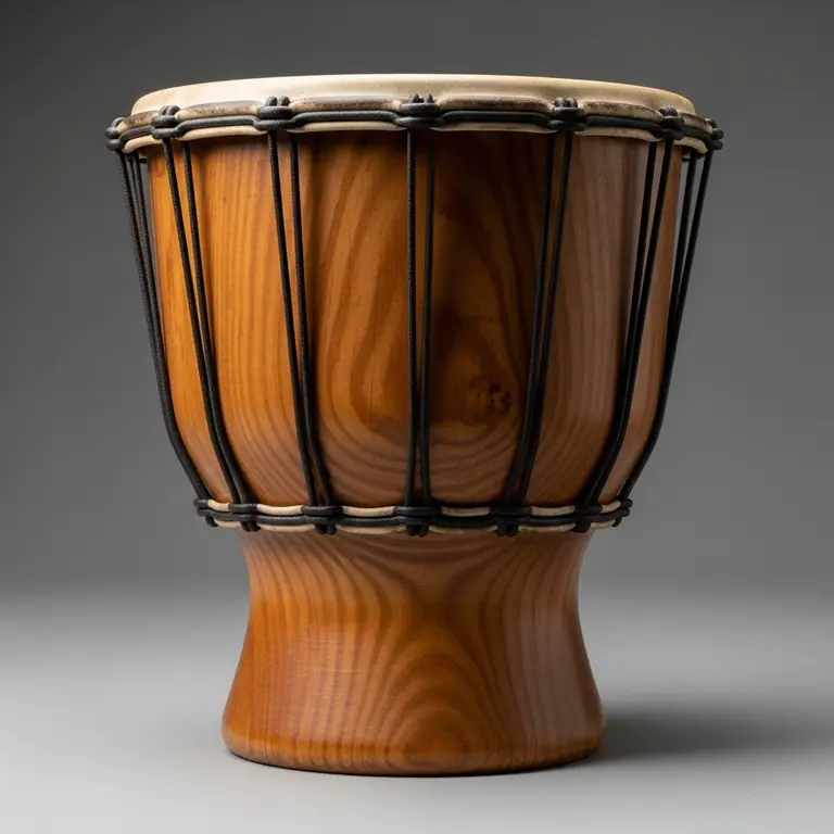 Close-up of a carved wooden log drum.