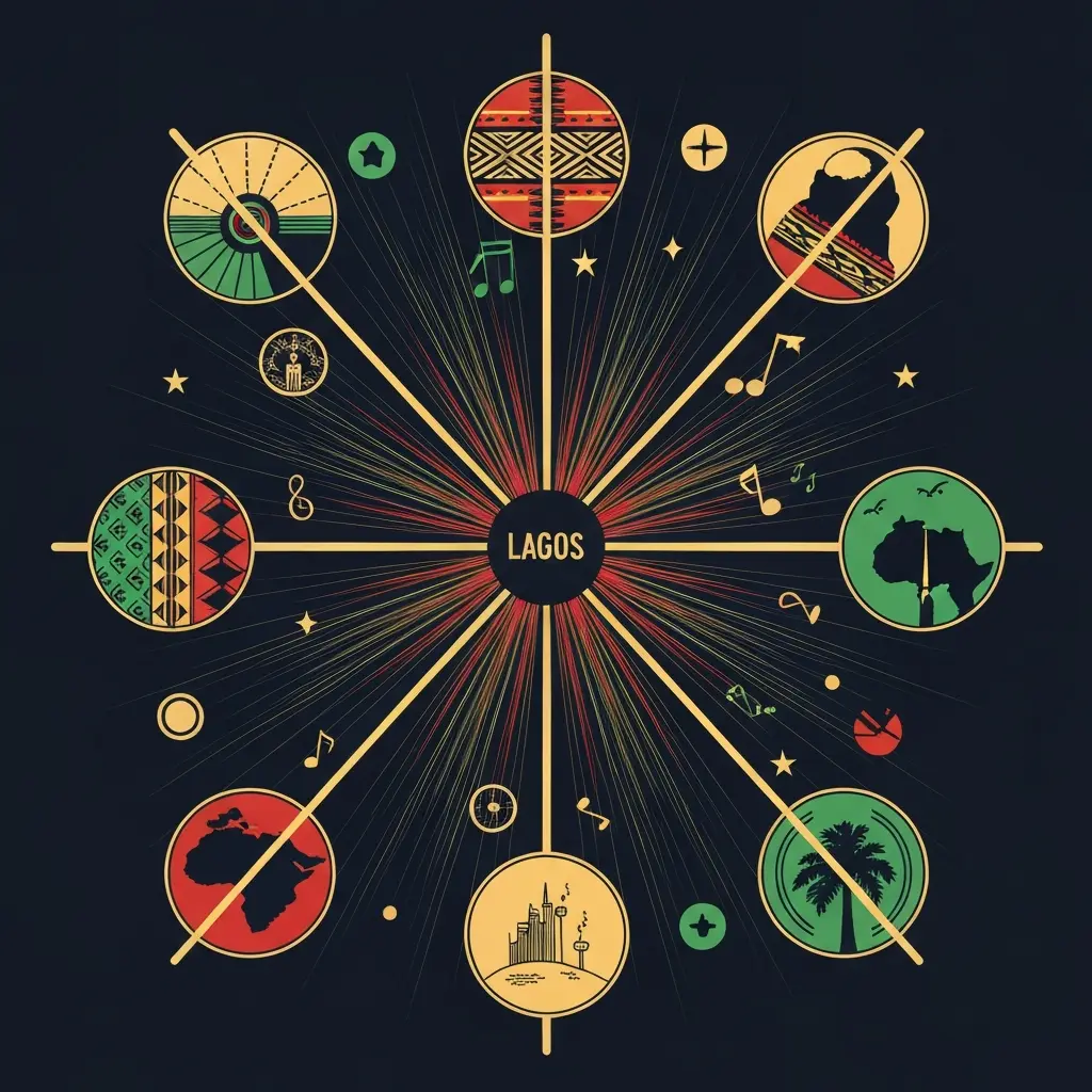 Sound waves connect Lagos, Nairobi, Johannesburg, Accra, and Atlanta.