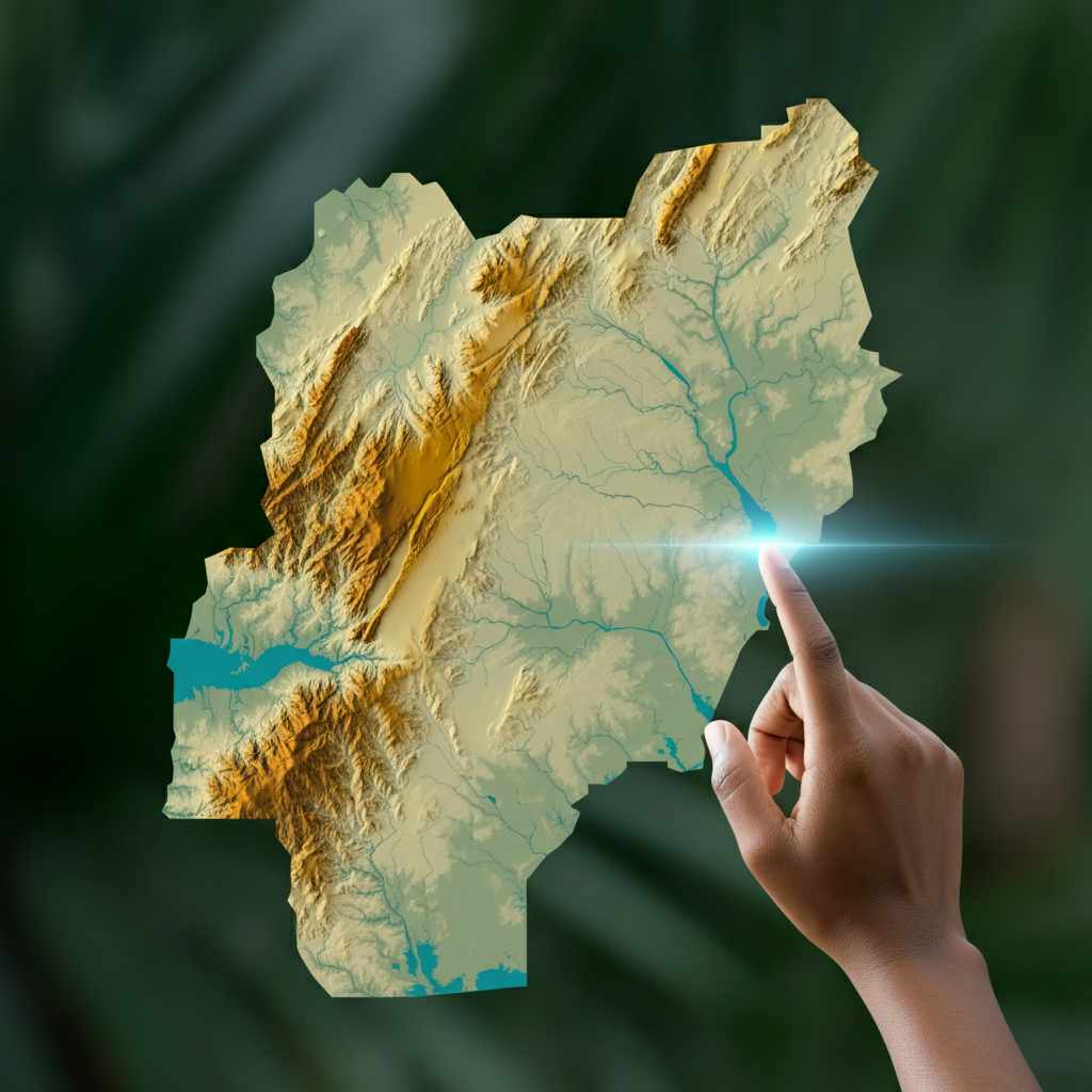 A close-up of a hand pointing at a map of Cross River State. The finger presses firmly on the paper, tracing a route from Calabar to the northern farmlands. This is where the roads are being built. This is where the cocoa seedlings are going.
