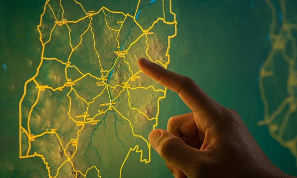 Hand pointing to a digital map of Cross River State