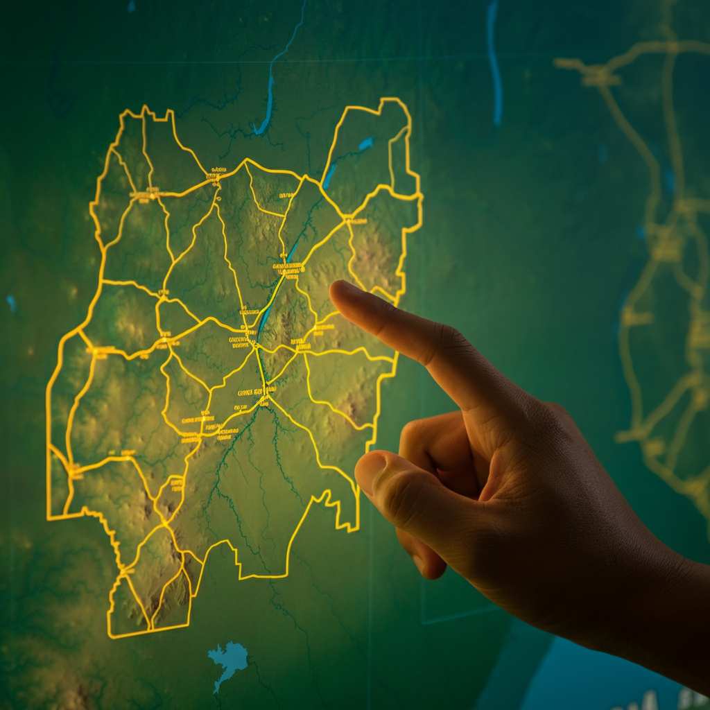 Hand pointing to a digital map of Cross River State