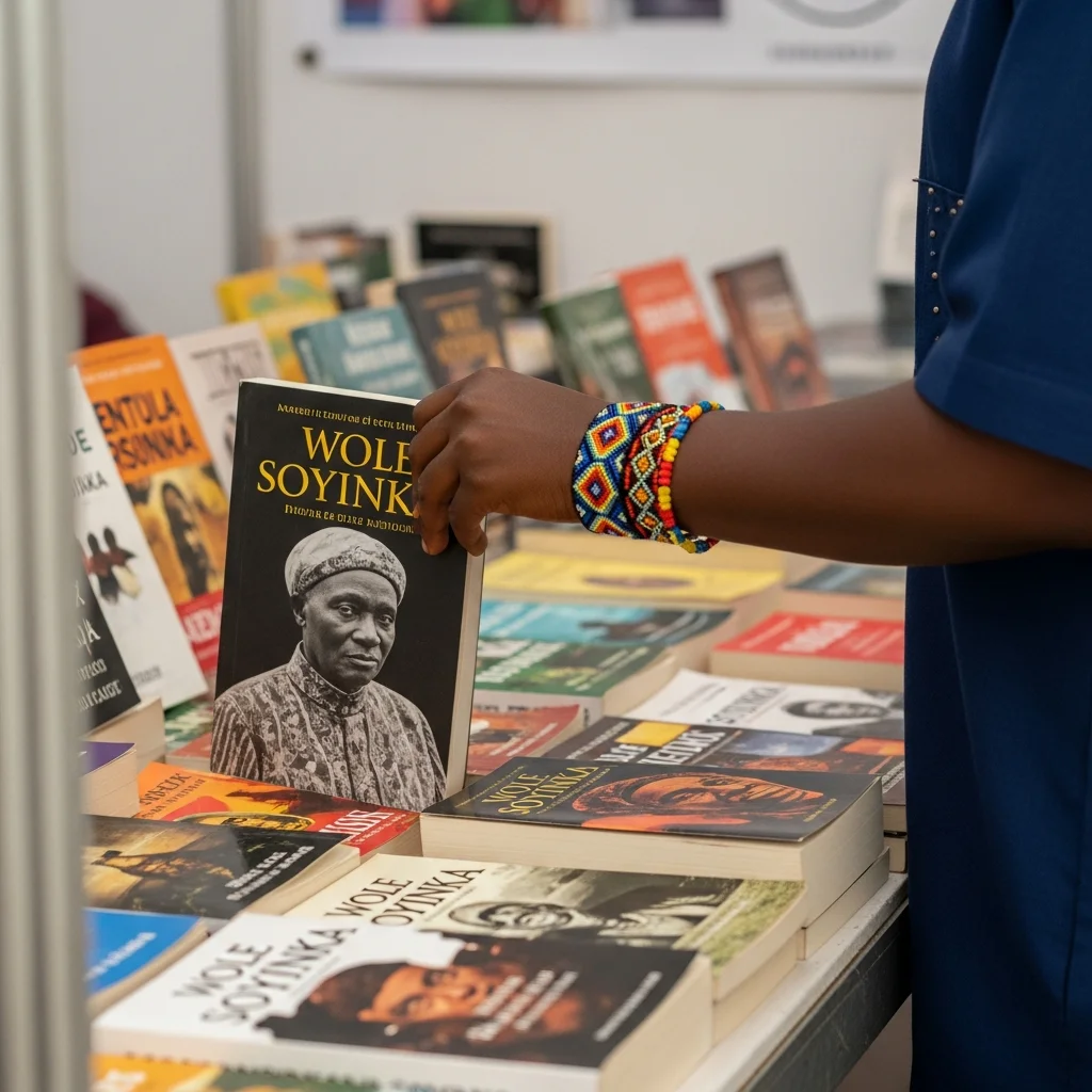 Hand reaches for book at Aké Festival.