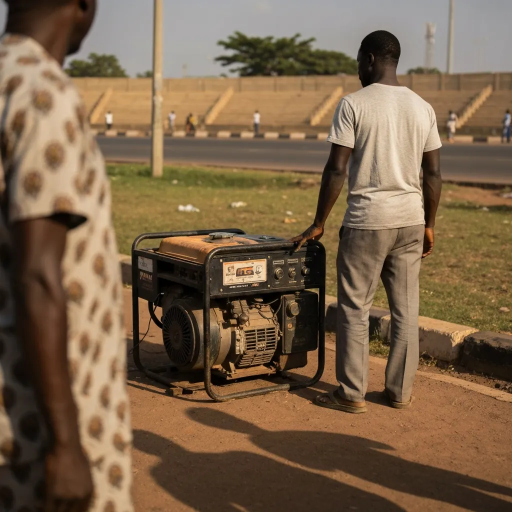 Man near generator in Nigeria.