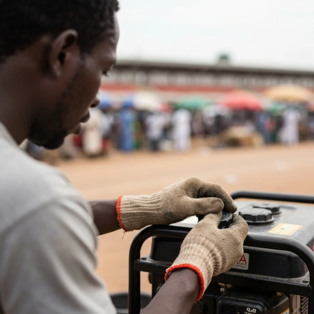 Man adjusts fuel cap on generator.