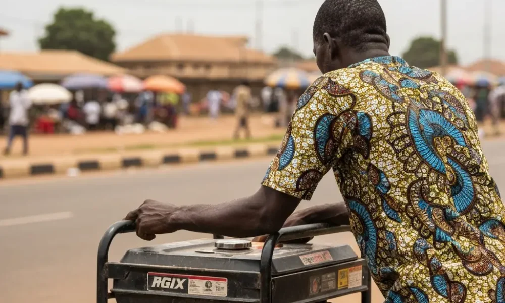 Man by generator in Nigeria.