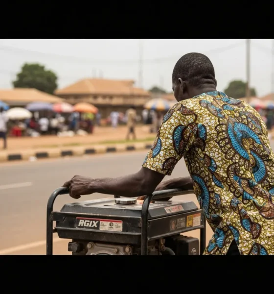 Man by generator in Nigeria.