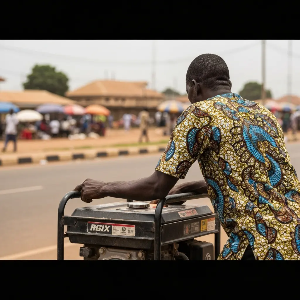 Man by generator in Nigeria.