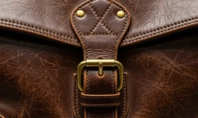 Worn leather travel bag with brass buckle