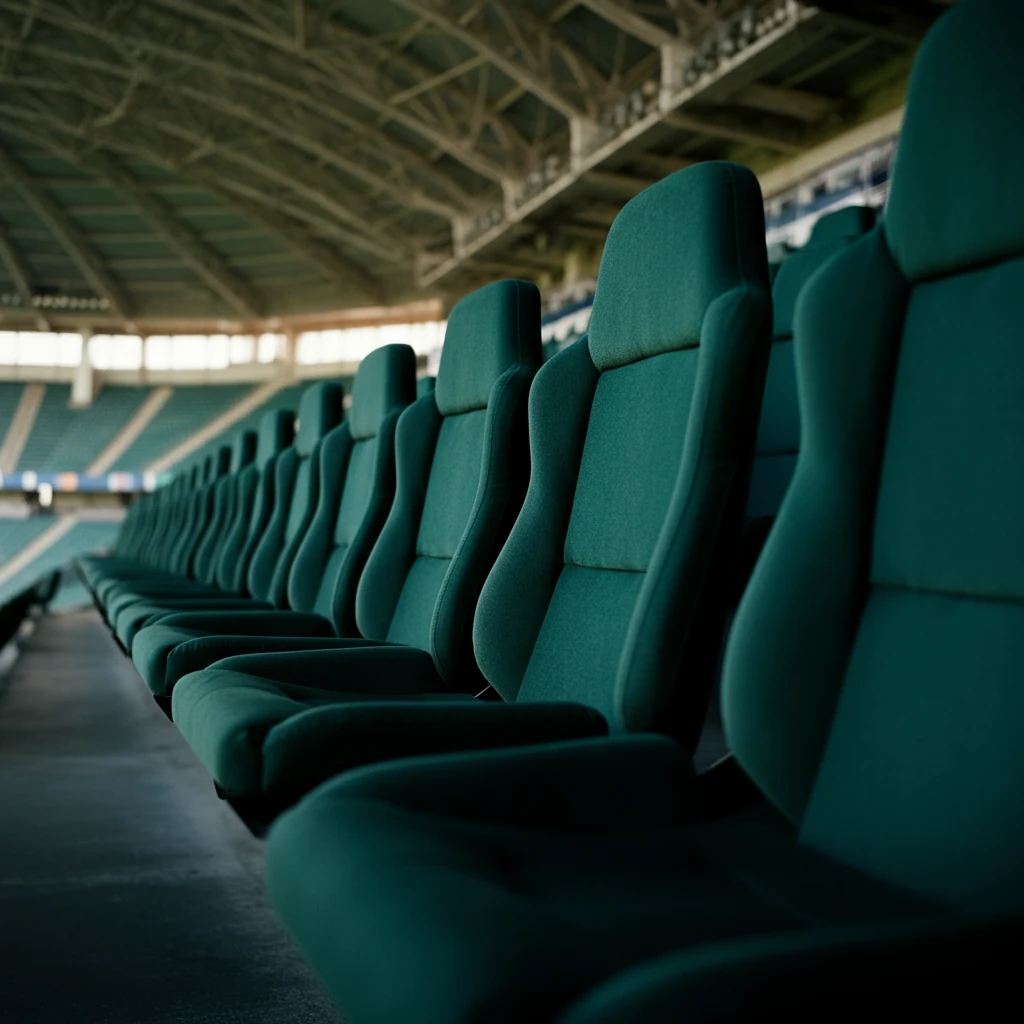 Empty green stadium seats after a match