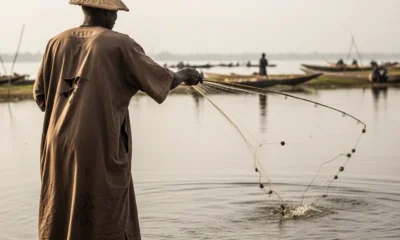 Fisherman casts net in Yobe River, Northeast Nigeria.