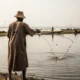 Fisherman casts net in Yobe River, Northeast Nigeria.