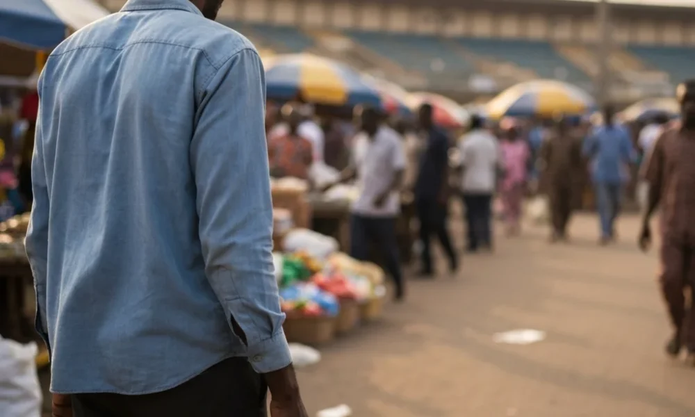 Man looks at market.