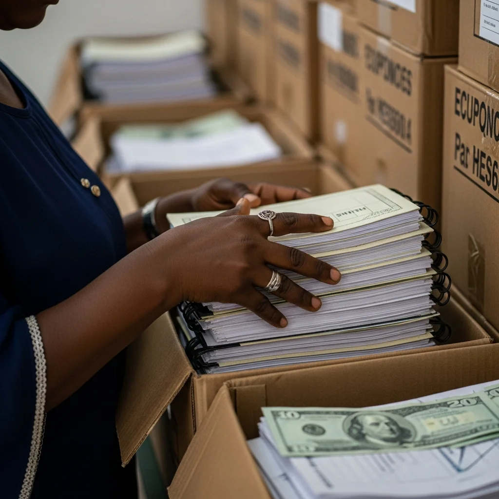 Hand packing files in box.