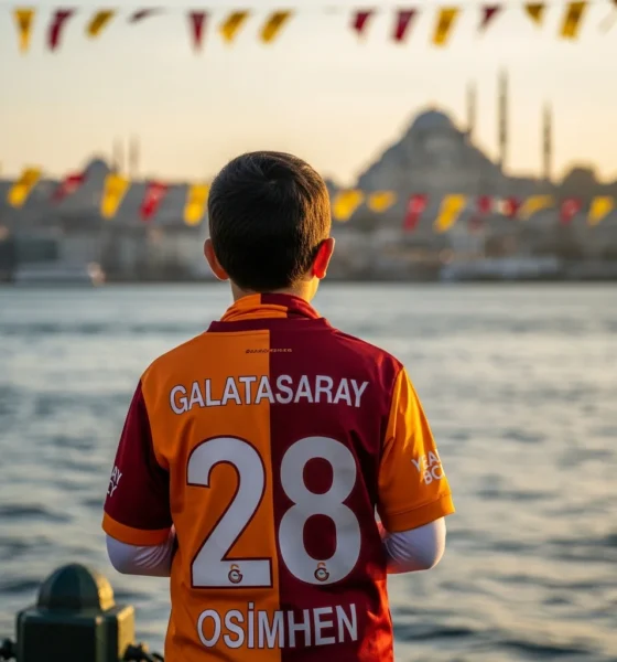 Boy in Osimhen jersey looks at Bosphorus.