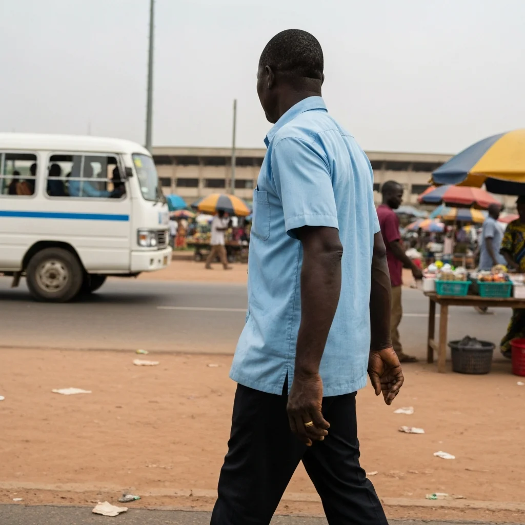 Man walks by road in Nigeria.