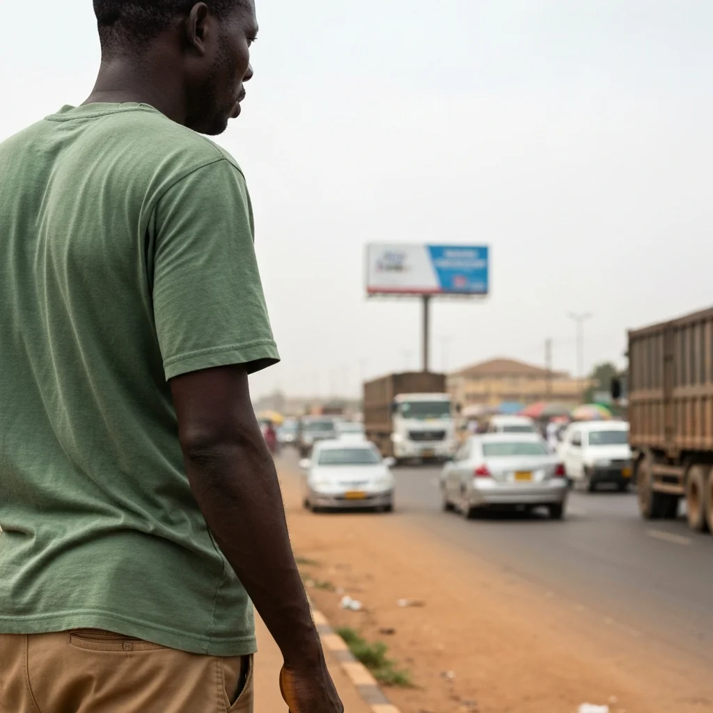 Man by road in Nigeria traffic.