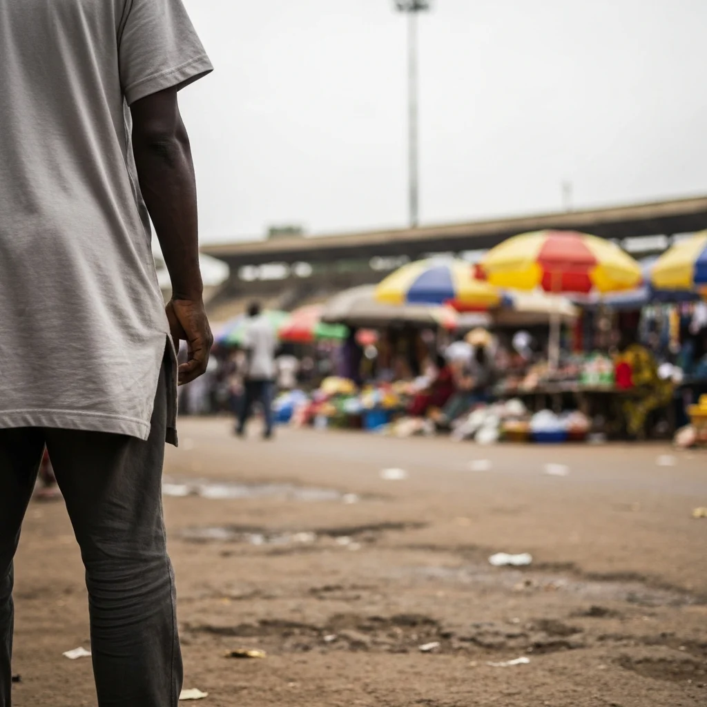 Person stands at market edge.