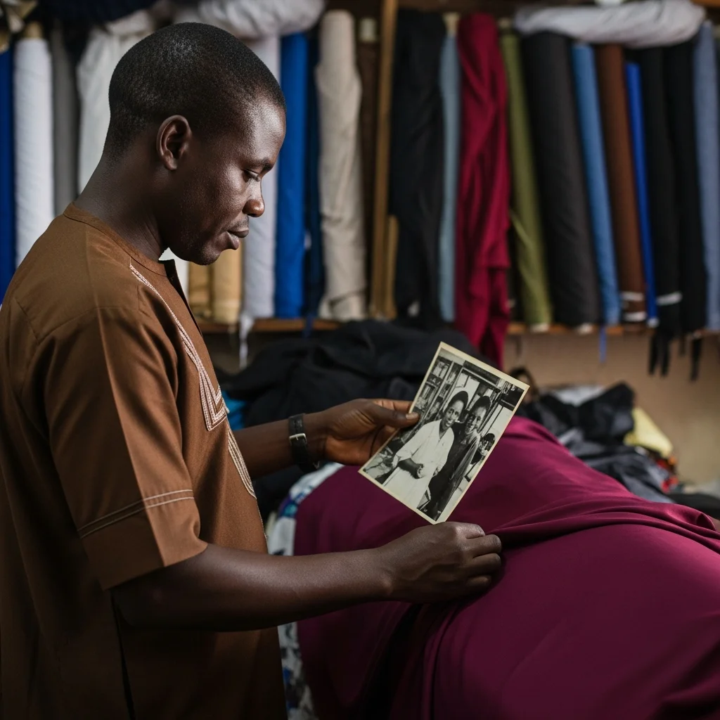 Tailor studies old photo on .