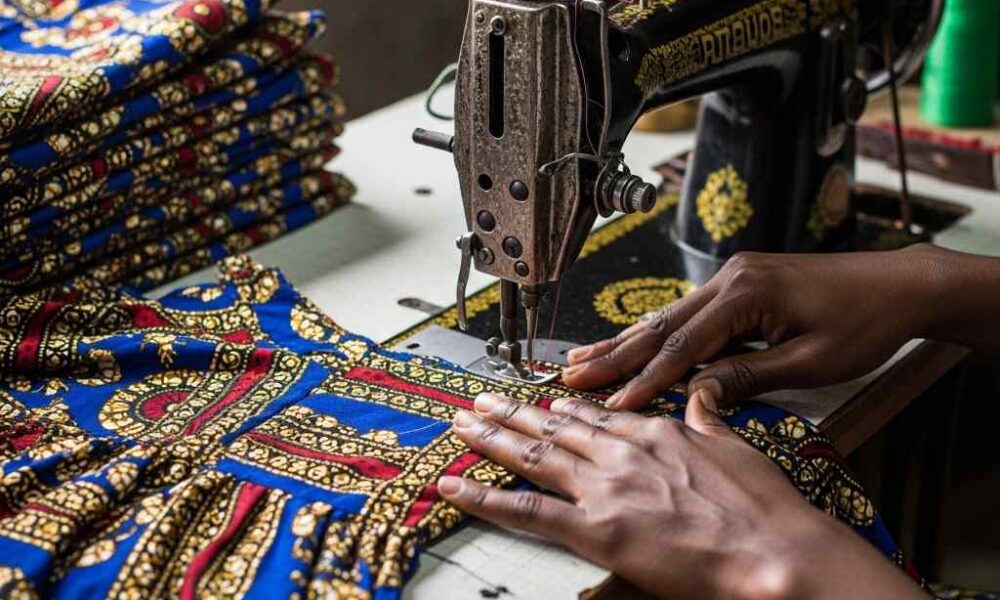 Tailor sews identical dress documentary image