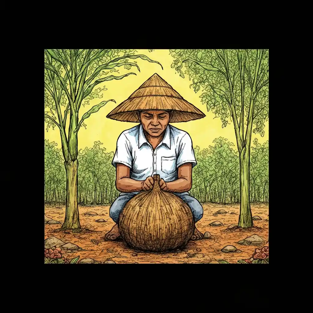 Editorial illustration for Farmer Plants Yam That Grows Downward to Water Table in Drou