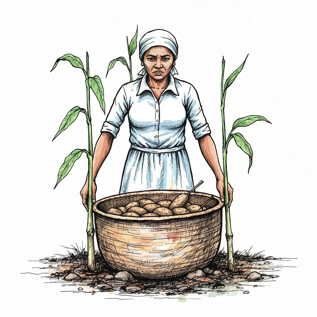 Editorial illustration for Farmer Plants Yam That Grows Downward to Water Table in Drou
