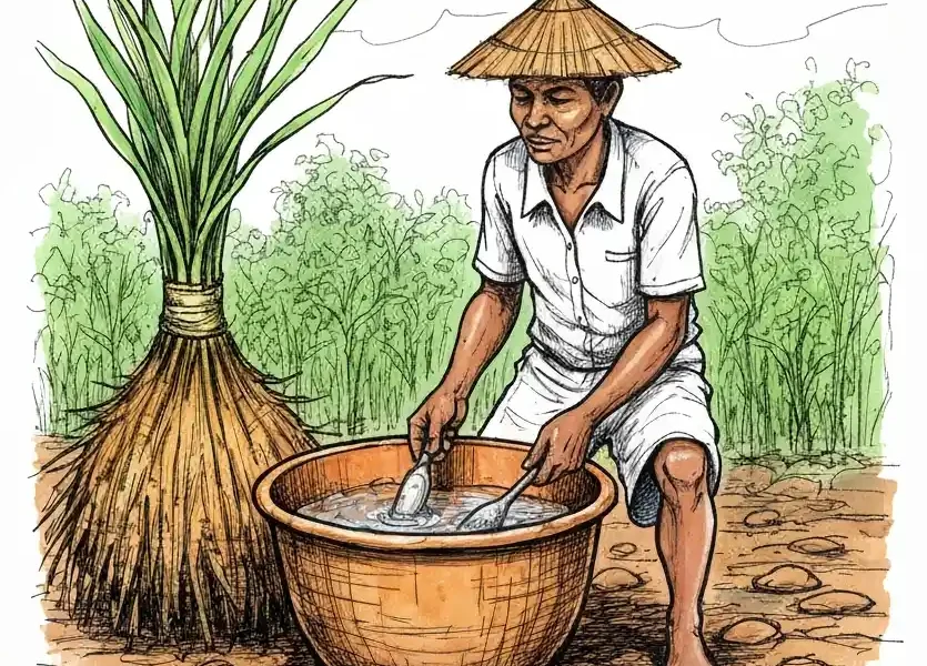 Editorial illustration for Farmer Plants Yam That Grows Downward to Water Table in Drou