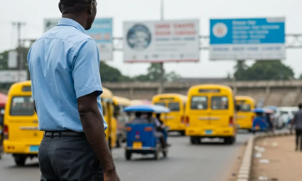 Man looks at traffic in Nigeria