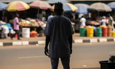 Man watches busy Warri market.
