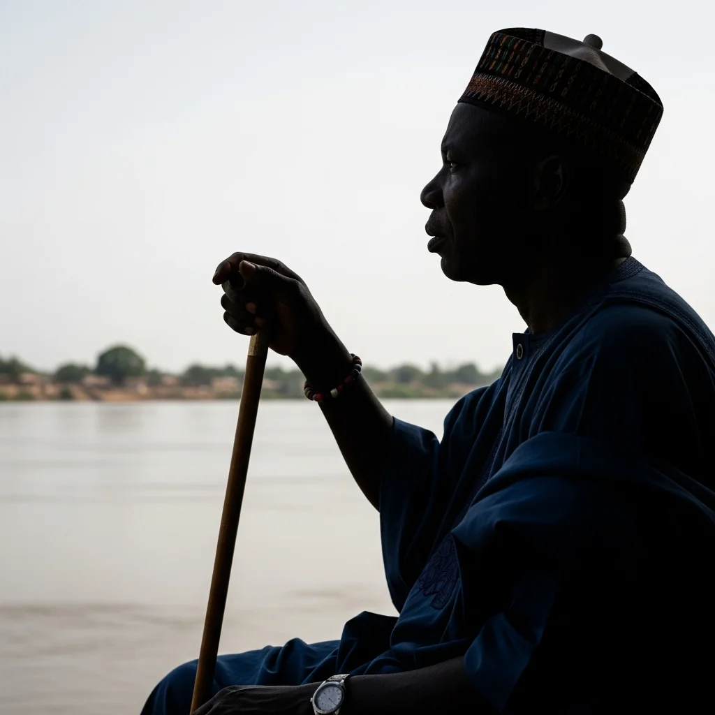 Chief's silhouette against separated Niger River.