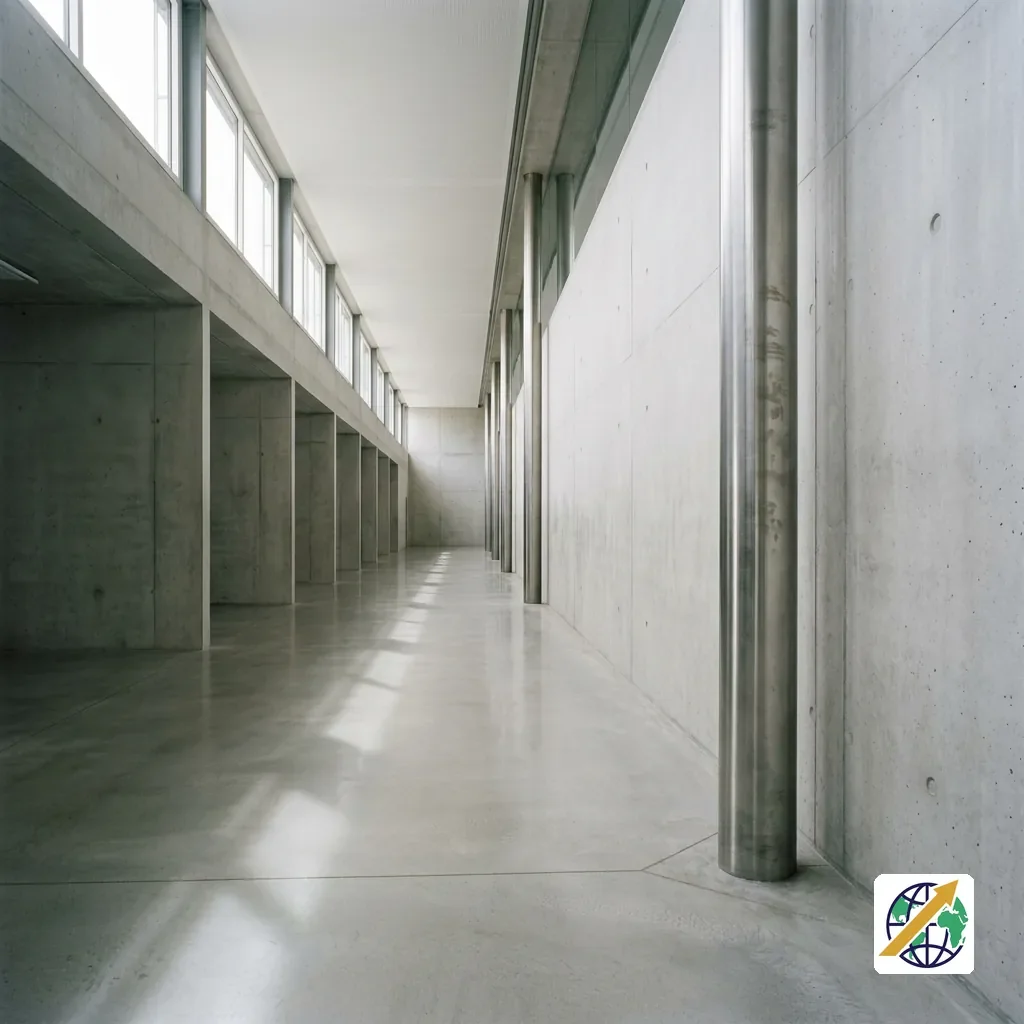 Minimalist interior architectural view of an empty industrial hallway with steel columns
Featured Image Description: Wide-angle view of a clean, quiet industrial corridor with a single polished steel structural column lit by side daylight.
Featured Image Title: Industrial Facility Architectural Infrastructure
Image Slug: industrial-facility-architectural-infrastructure